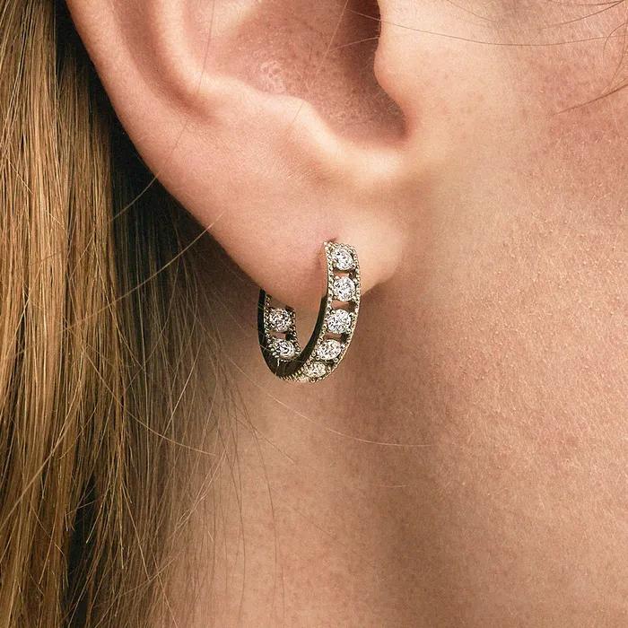 [14K/Lab Diamond] Duet Hoop Earrings