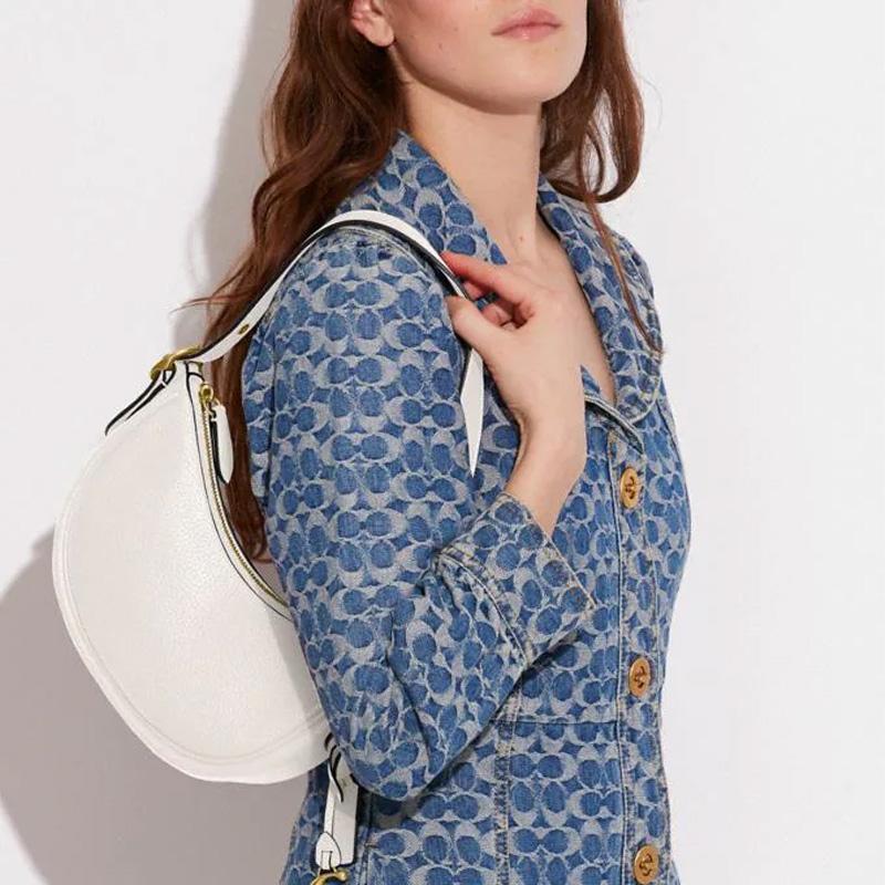 Coach Luna 27 Сумка-тоут на молнии с карманом на кнопке Кожаная сумка через плечо Женские сумки Меловой-Белый CC439-B4HA