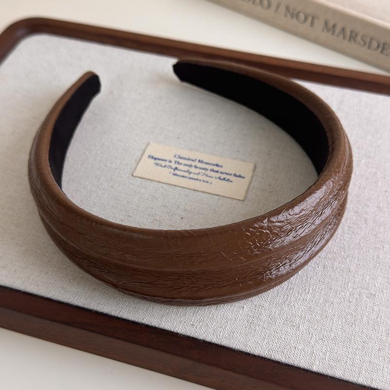 Обруч для волос во французском стиле, ретро кожаные широкие повязки на голову, женская повязка на голову, женский головной убор для умывания и макияжа, аксессуары для волос