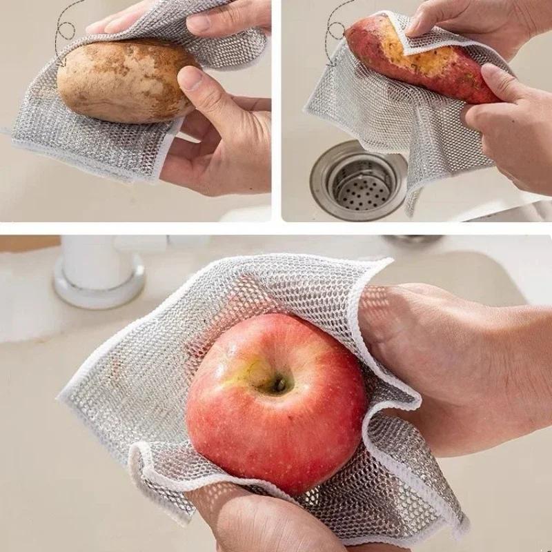 Кухонная плита Серебряная проволочная тряпка Стальная проволочная салфетка для мытья посуды Антипригарное масло Удаление масла Грязь Металлическая серебряная проволочная тряпка для очистки