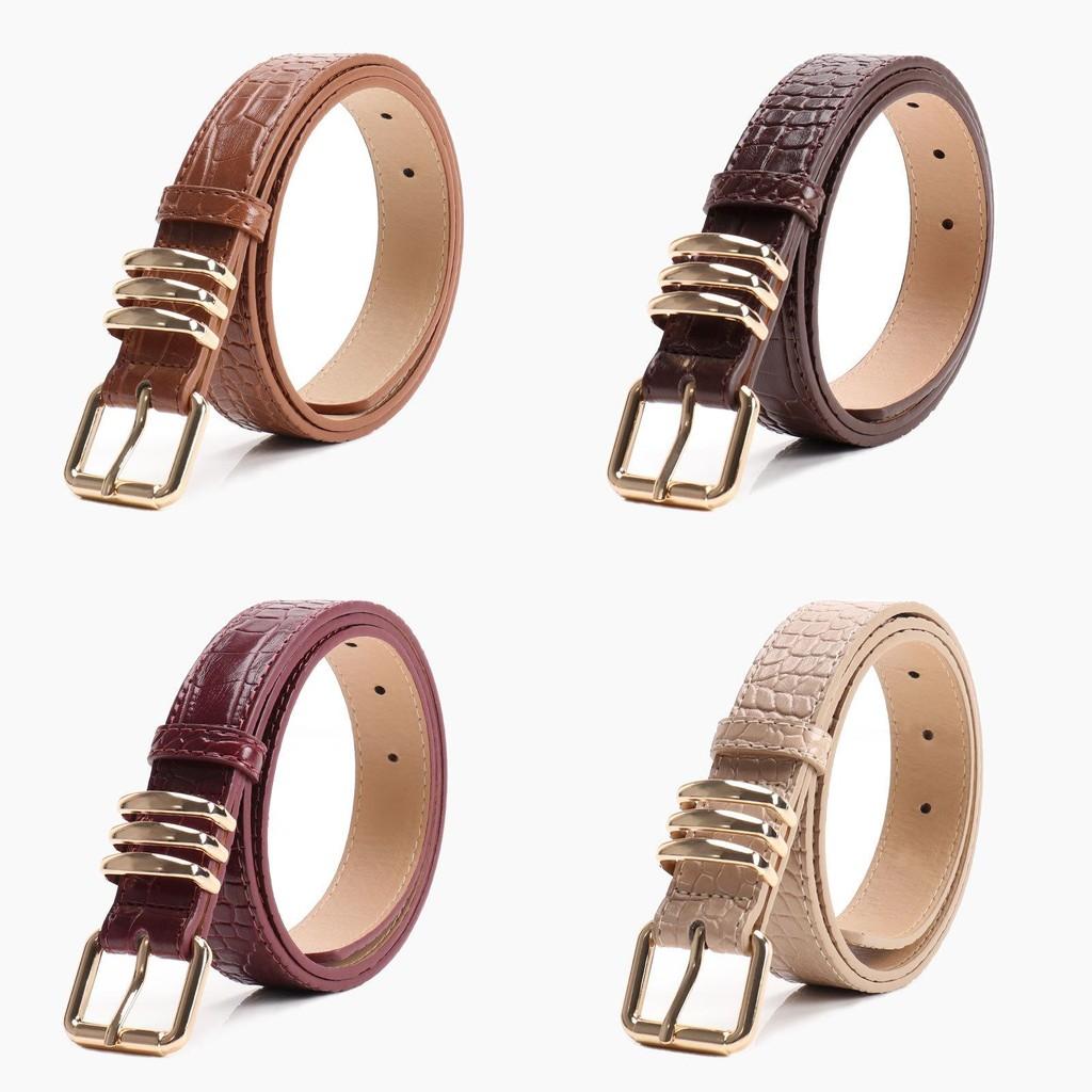 Womens Leather Pu Stone Pattern Belt With Alloy Buckle For Casual Office Wear