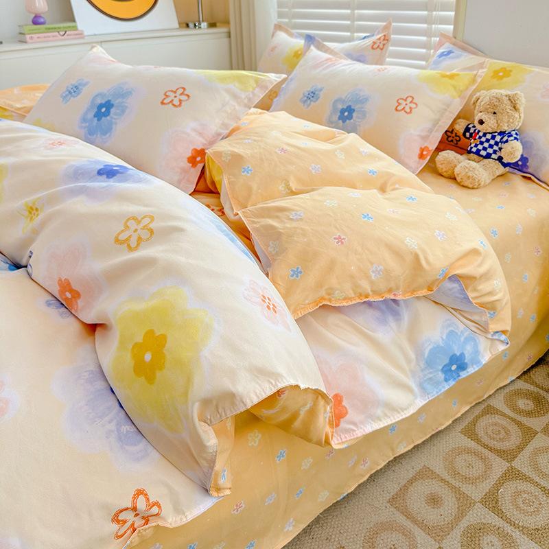 Комплект постельного белья из четырех предметов в пасторальном стиле с кашемировым принтом растений, свежий комплект из трех предметов для общежития