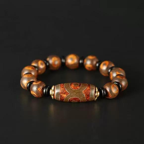 Тибетский агат Дзи браслет с трехглазыми и девятиглазыми бусинами - Унисекс тибетские украшения