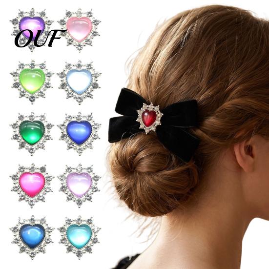 Handmade Accessory Materials 2Pcs Cat Eye Heart Faux Gems, Alloy Rhinestone Brooch Buttons, 23mm DIY Craft Supplies Flatback Gemstone Hearts for Hair