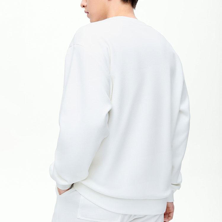 Anta Lifestyle Series Letter Round Neck Pullover Fleece Hoody Men sweatshirt Paper-White 152348706-1