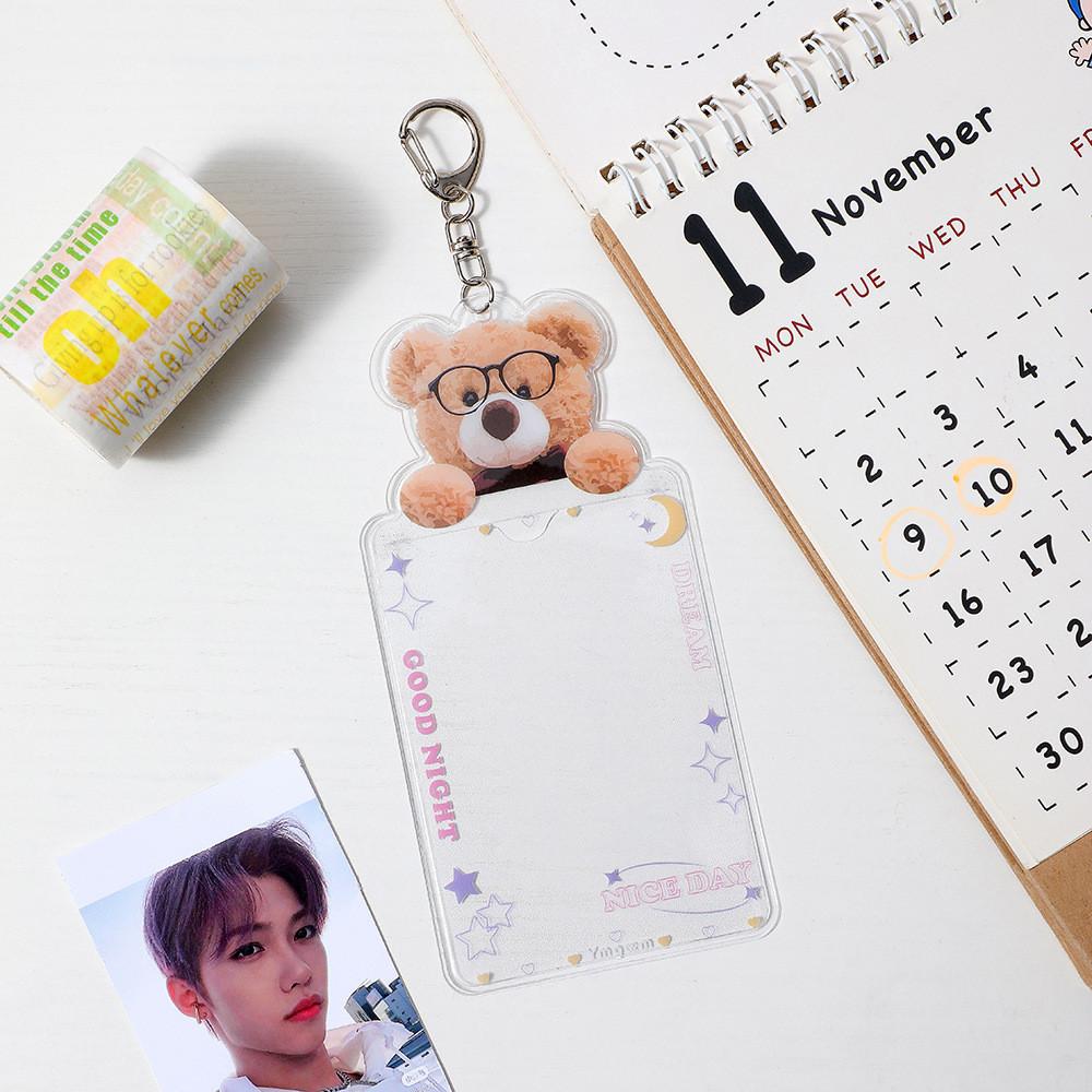 Мультяшный брелок в виде медведя, держатель для фото, защитный чехол для проездного билета, студенческий рукав