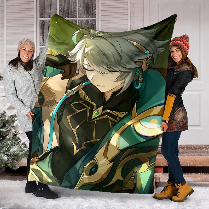 1pc Genshin Impact Alhaitham1 Theme Blanket - Digital Print, Polyester, Cozy for All Seasons, Perfect for Outdoor, Camping, and Travel