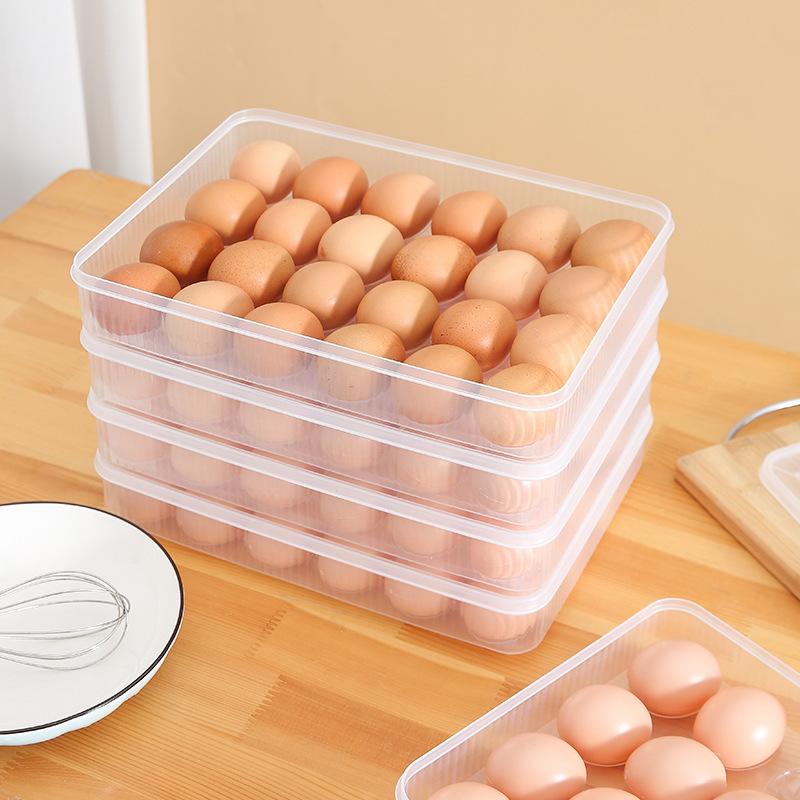 24 Grid Egg Storage Box With Lid Kitchen Refrigerator Egg Box Drop Rack Fridge Egg Organizer Household Fresh-Keeping Egg Tray