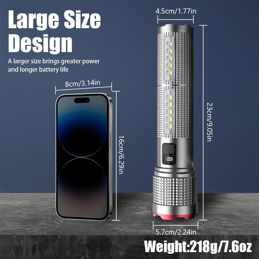 High Power LED Flashlight USB C Rechargeable Powerful Torch, Tactical Zoom Handheld Flashlight Outdoor Camping Emergency Lantern