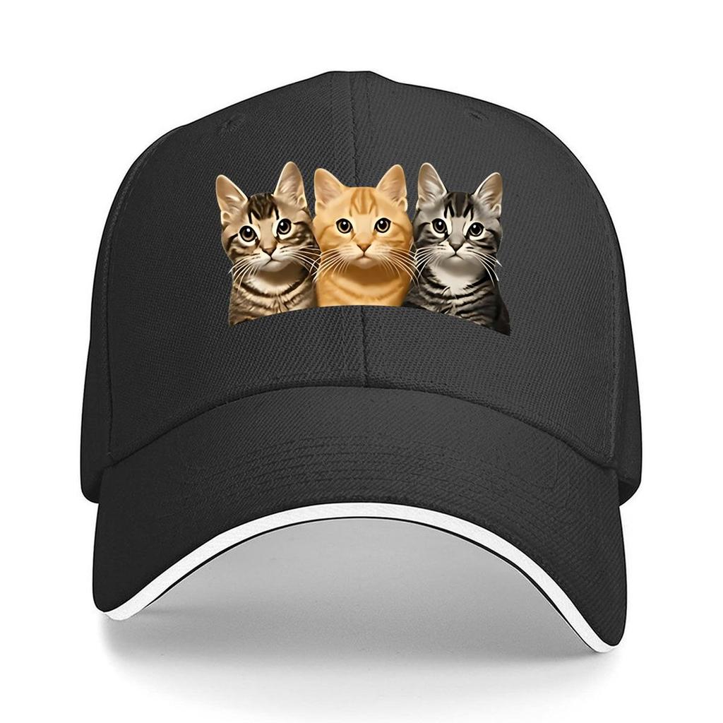 Fun ThreeCat Print Baseball Cap Outdoor Unisexs Casual Sports Bucket Hat Adjustable Vintage Baseball Sandwich Baseball Cap