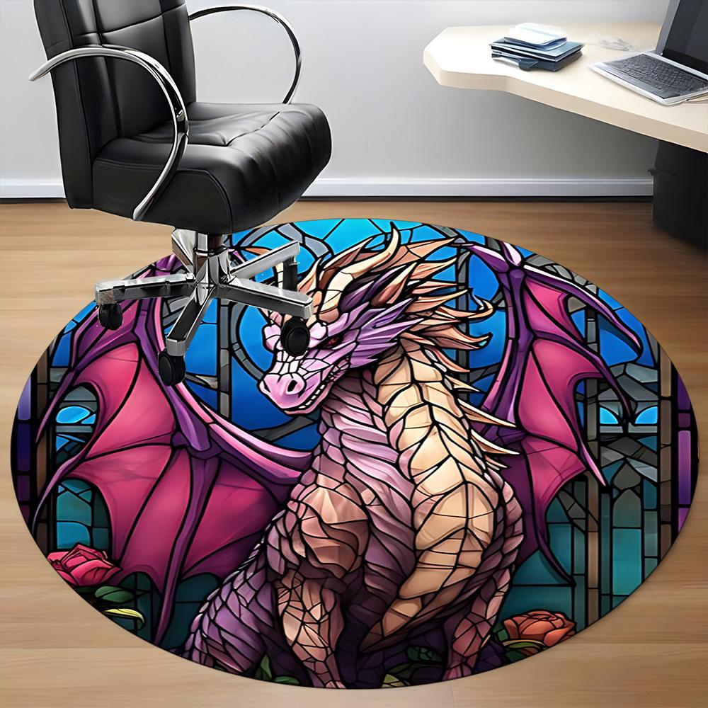 1PC StainedGlass Dragon Office Round Area Rug, Indoor Mat Suitable ForOffice, Under Office Chairs Bedroom Living Room Home Decor, Room Deco, f033