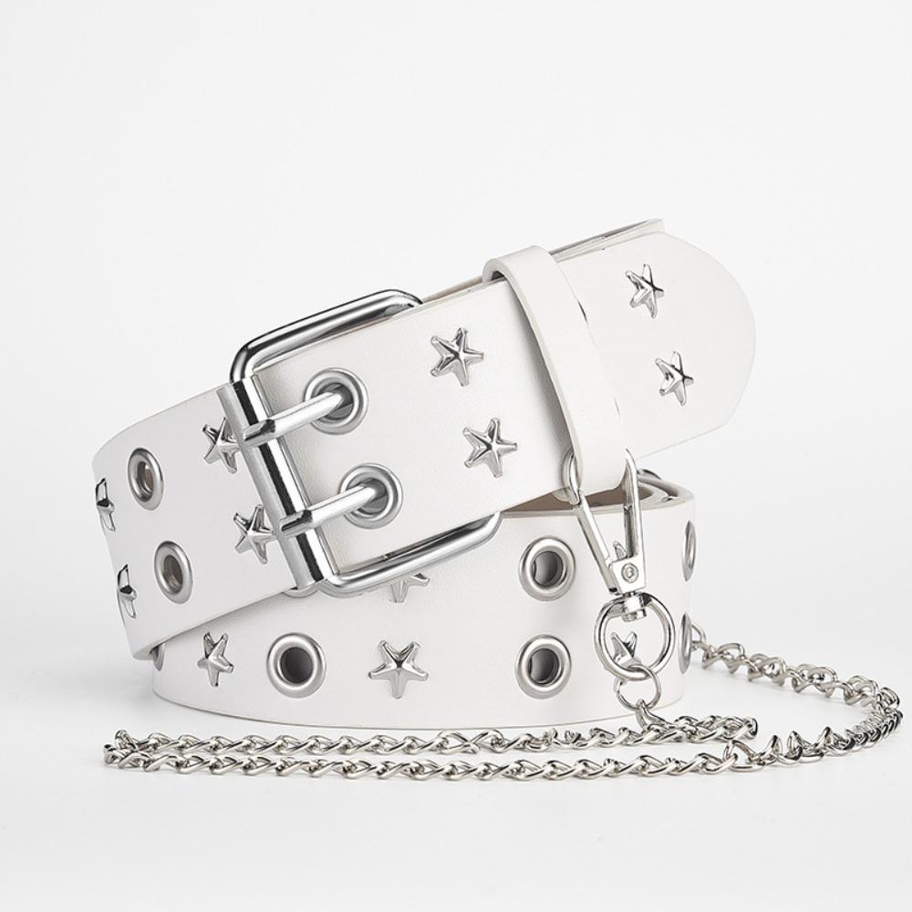Gothic Double Row Buckle Waistband Metal Men Belt Trend Star Rivet Belt Jeans Accessories