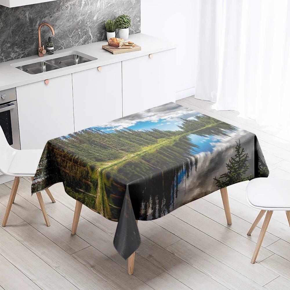 Скатерть с водопадом, природный пейзаж, защита от пятен, водонепроницаемая, прямоугольная, кухонный, обеденный стол, домашний декор