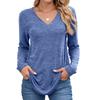 Новый однотонный топ-футболка с V-образным вырезом и длинными рукавами свободного кроя для женщин на осень и зиму