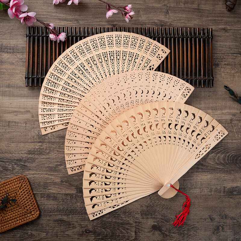 Wooden Gift Fan Carved Bamboo Hand Fragrant Party Chinese Wooden Fan Hollow Folding Fan
