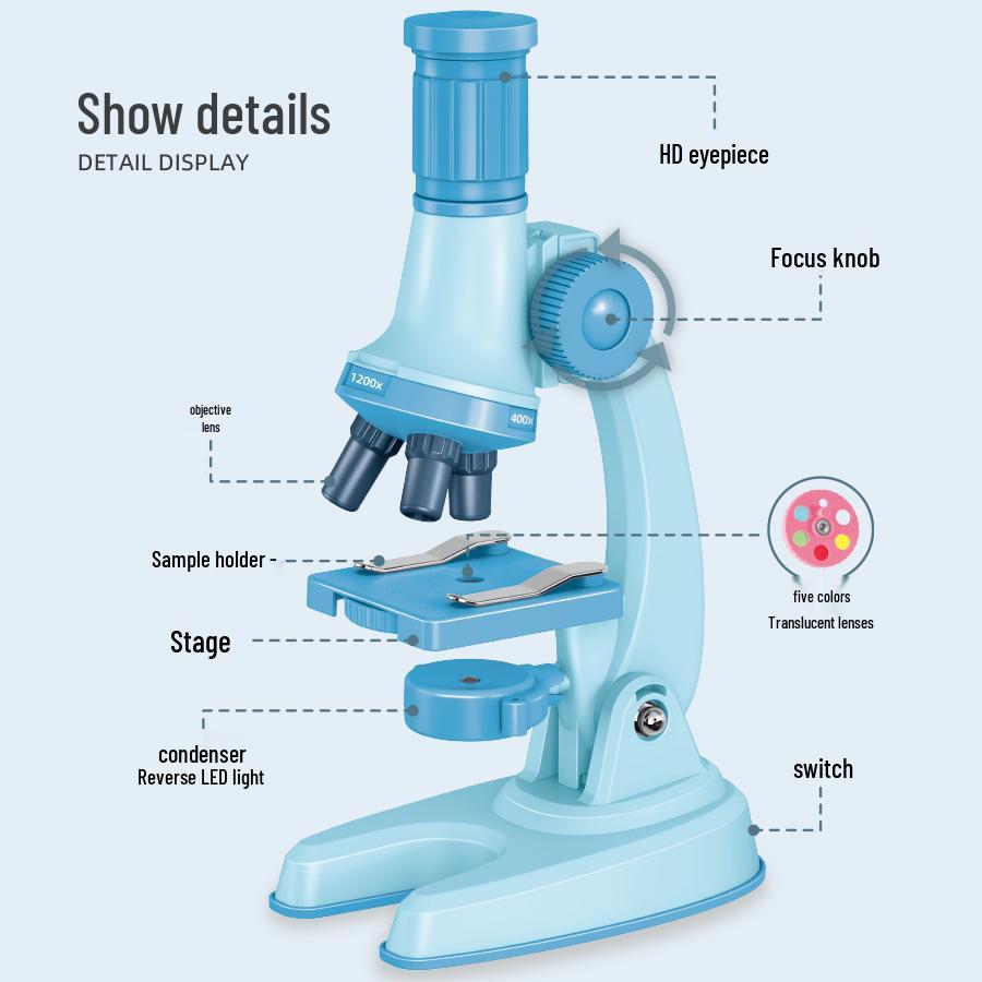 1200x HD Optical Microscope for Kids - Science Education Toy for School Experiments