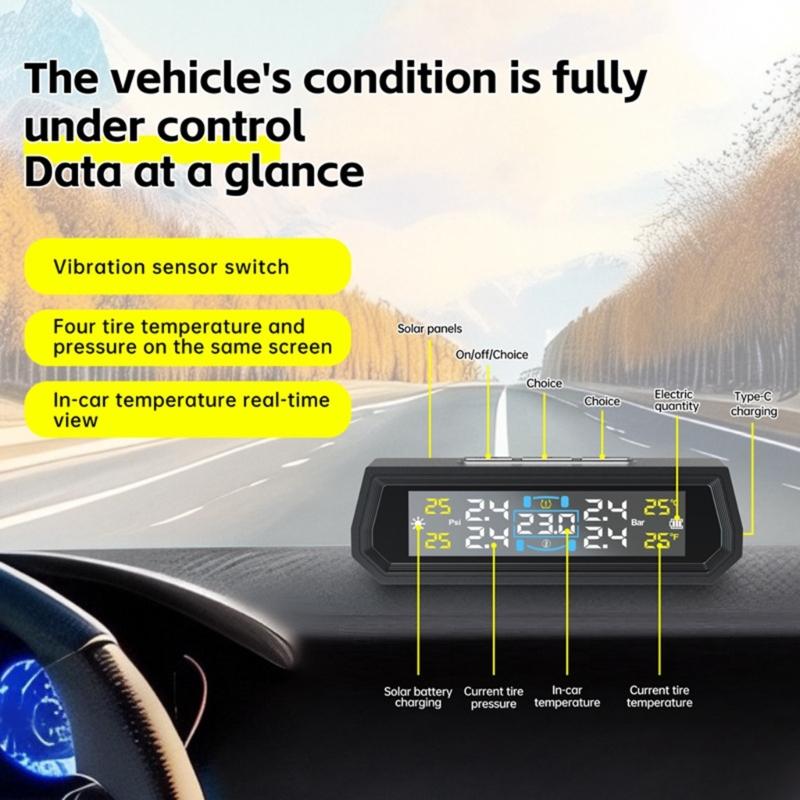 TPMS на солнечных батареях со встроенными датчиками для мониторинга давления и температуры в шинах в реальном времени для автомобилей и мотоциклов