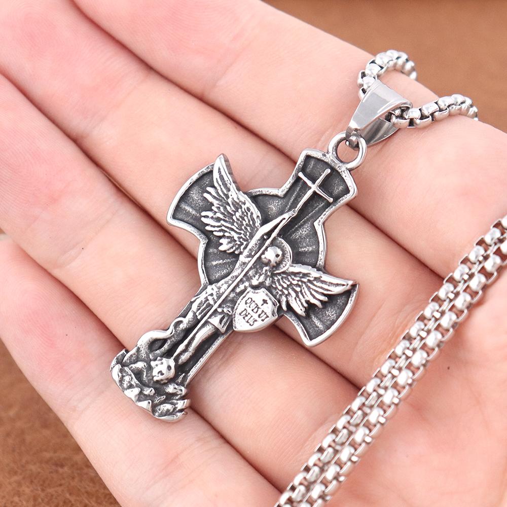 Trendy Christianity Jesus Series Pendant Popular Charm Stainless Steel Cross Necklace Amulet for Men and Women Jewelry