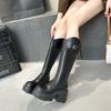 Маленькие рыцарские ботинки, но женские ботфорты до колена 2025 зима новые универсальные ботинки на толстой платформе и каблуке для женщин