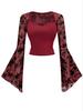 Сетчатый топ с кружевной аппликацией и длинным рукавом в стиле TikTok - Европейский и американский дизайн