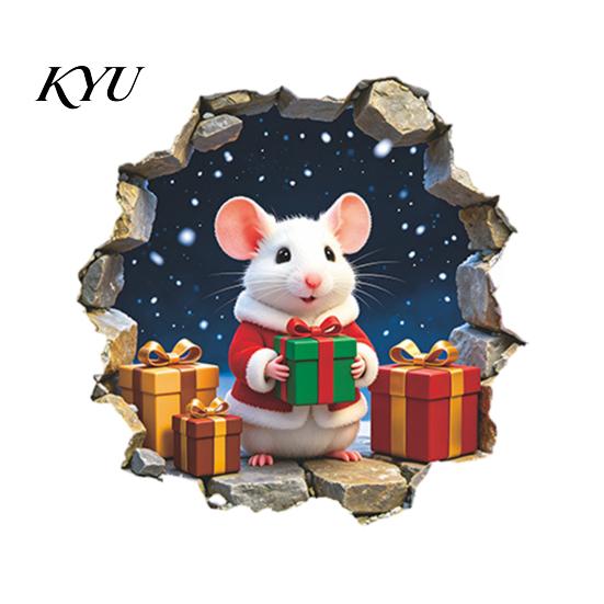 Holiday Scene Wall Embellishments Mouse Hole Sticker, Christmas Decal, Self Adhesive Decals Cute Mice Sticker for Living Room Bedroom Nursery