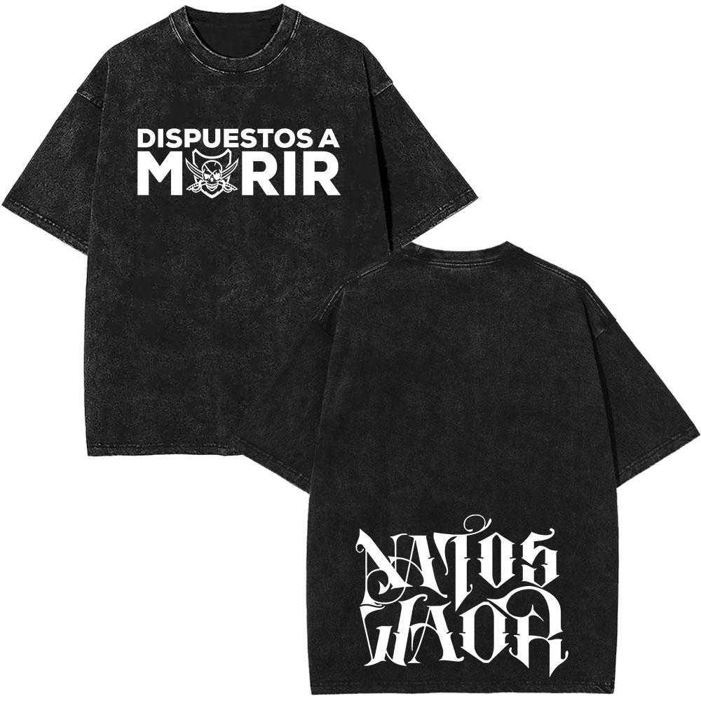 Rapper NATOS WAOR Bicho Raro Negra Skeleton Washed T Shirts Fashion Vintage Tshirts Men Women Clothing Short Sleeve Tshirt