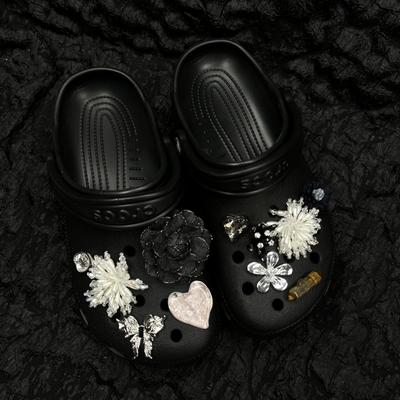 Лето, Прохладный бриз, Кисточка Кристалл Цветок Пряжка для обуви, Сделай сам, Ковбойская ткань, Черные туфли с крупным цветком, Универсальная личность, Цветок для обуви