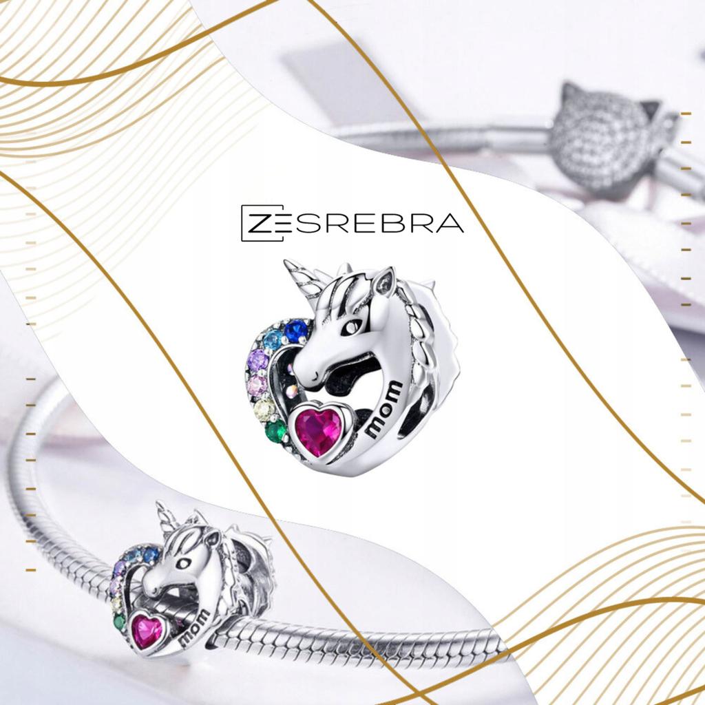 Charms Unicorn Mom Heart 925 Bead Colorful Zircons Unicorn