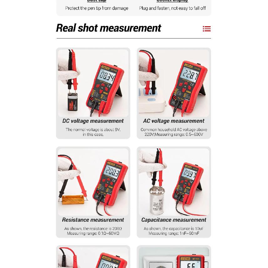 ANENG M118A Digital Mini Multimeter Tester Auto Mmultimetro True Rms Tranistor Meter with NCV Data Hold 6000counts Flashlight