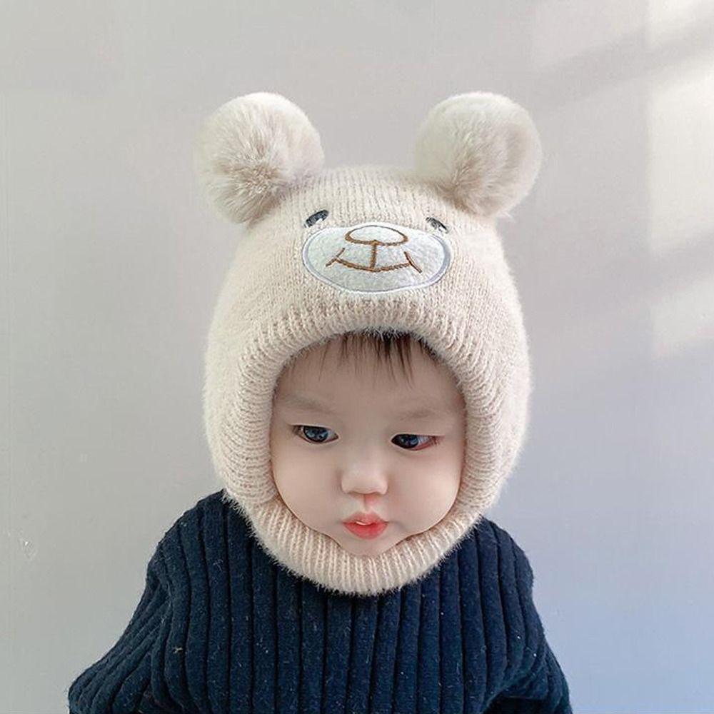 Neck Cover Baby Knitted Hat Keep Warm Bonnets Cute Bear Earflap Hat Toddler Boy Girl
