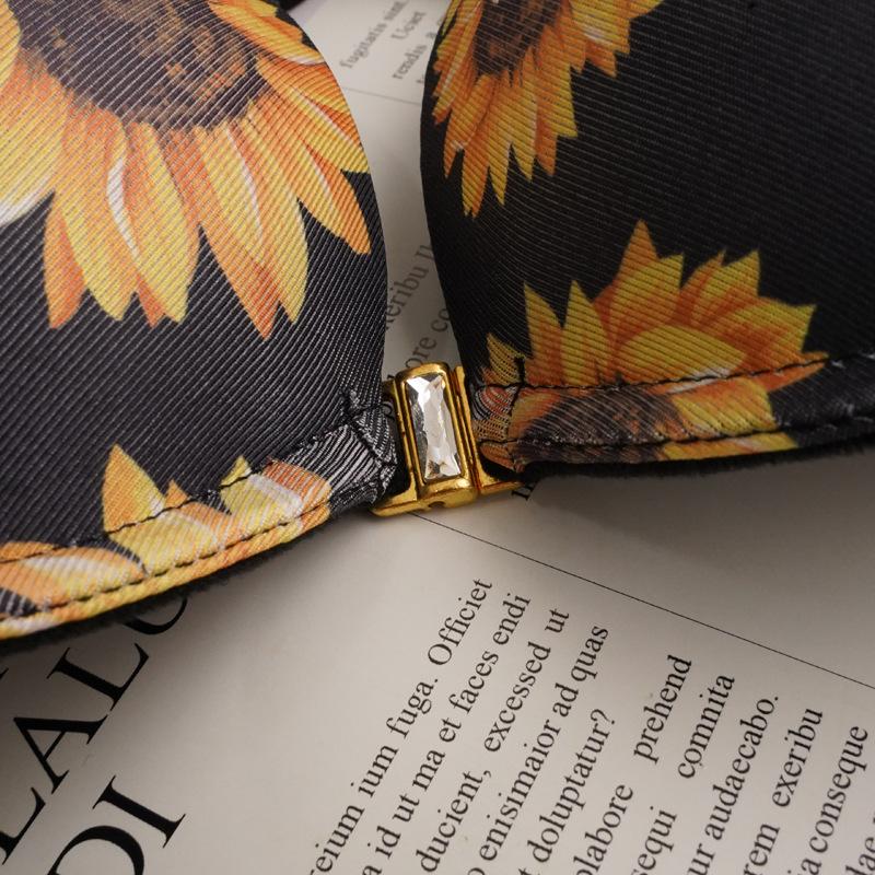 Женский комплект с закрытым бюстгальтером спереди, комплект сексуального нижнего белья, комплект нижнего белья пуш-ап, комплект нижнего белья с цветочным принтом для молодых девушек, комплект бюстгальтера и трусиков на косточках