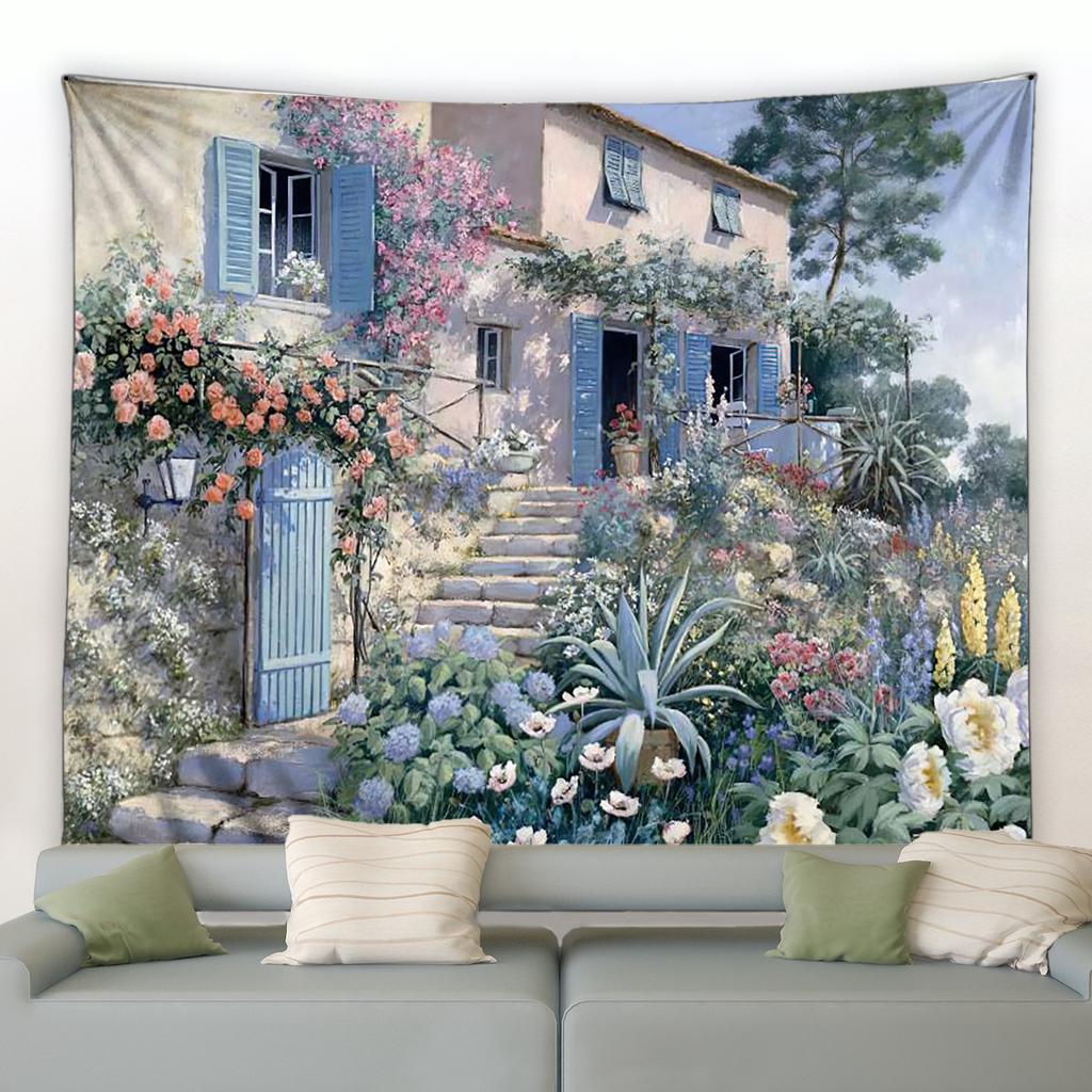 Ретро архитектура зеленое растение домашний сад настенный весенний природный пейзаж гобелен уличный цветок гобелен