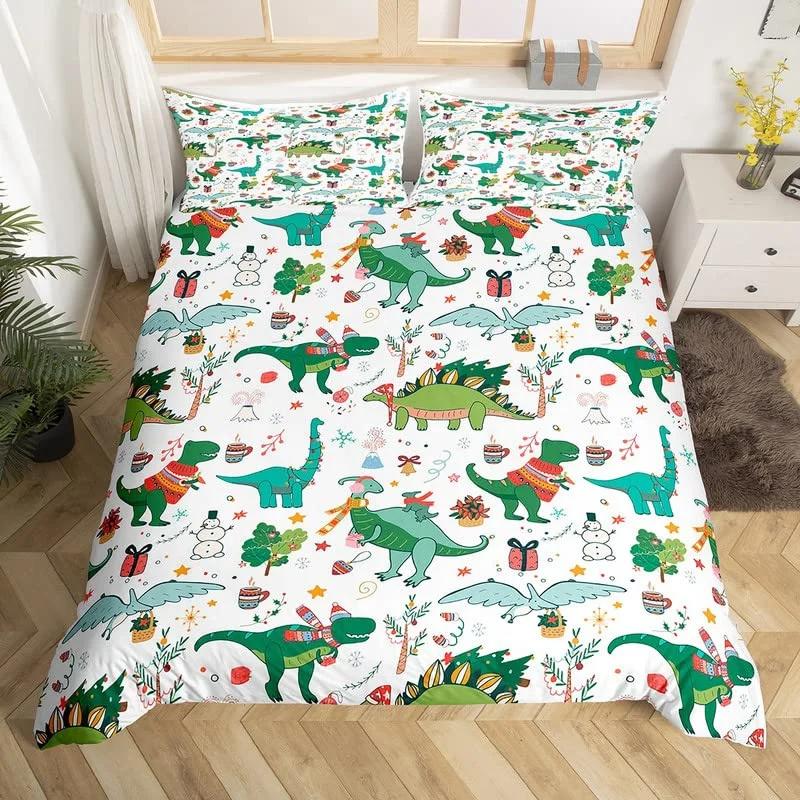 Cartoon Dinosaur Duvet Cover Cute Animal Bedding Set Microfiber Jungle Dino Christmas Theme Quilt Cover Single Double King Size