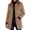 Ladies' Casual And Fashionable Solid Color Button Up Collar Woolen Coat