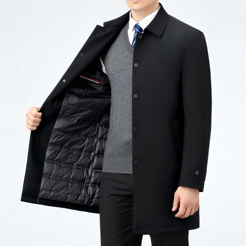 Мужской пуховик в стиле business casual с лацканами, легкий, на пуху белой утки, пуховик для мужчин среднего возраста, зимняя одежда для папы