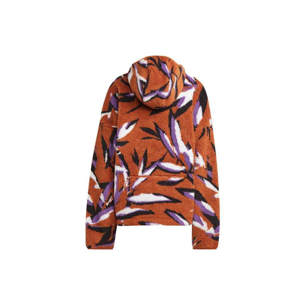 Adidas X Stella McCartney Jacquard Fleece Hooded Jacket With All-Over Print And Thickening Women Outerwear Deep-Brown IK9340