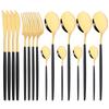 16Pcs Black Gold Dinnerware Cutlery Set Dinner Knife Fork Coffee Spoon Flatware Stainless Steel Silverware Party Tableware Set