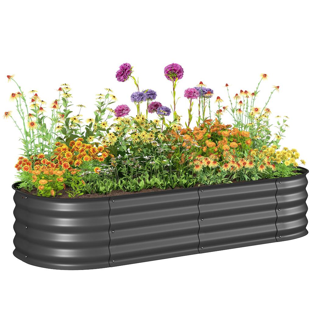 Galvanised Raised Garden Bed, Metal Planter Box with Safety Edging, for Flowers, Herbs, Succulents, Dark Grey