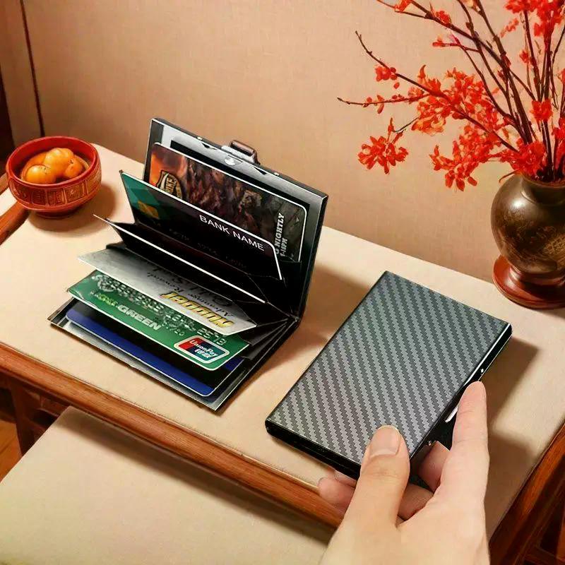 1 шт. Мужской держатель для карт с RFID-блокировкой из углеродного волокна, алюминиевый металлический тонкий кошелек, кошелек для денег, антисканирующий держатель для кредитных карт, тонкий чехол