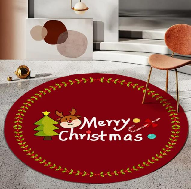 Christmas Tree Decoration Mat Large Area Christmas Circular Carpet Washable Anti Slip Carpet New Year Atmosphere Mat Decoration