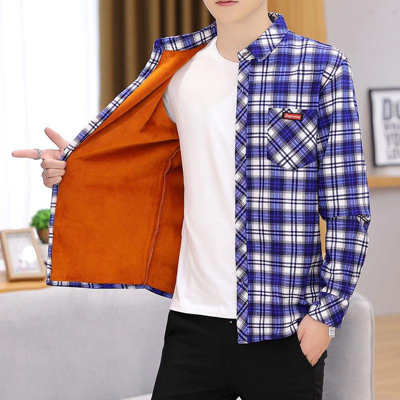 Мужская толстая теплая рубашка с длинным рукавом и плюшевой подкладкой, повседневная модная мужская рубашка