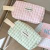 Простота Модный Студенческий Пенал Милый Зеленый Розовый Клетчатый Карандаш Мешочек Большая Вместимость Канцелярские Принадлежности Косметичка Сумка