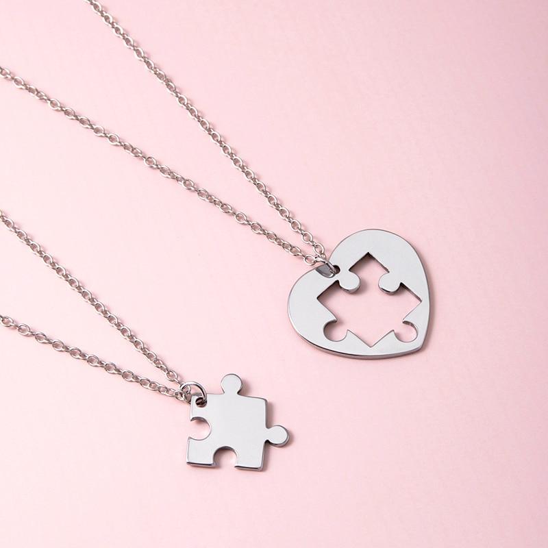 2 Pcs/Set Stainless Steel Heart Puzzle Couple Necklace Fashion Jigsaw Best Friends Brothers Sisters Necklaces Jewelry