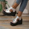 Fashion Casual Basic High Heel Rubber Sandals for Women 2024 New Hot Sale Summer Wedges Ladies Shoes Solid Zipper Pu Women's Sandals