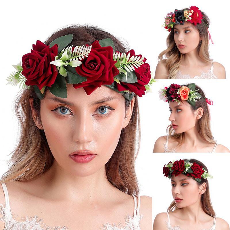 Искусственная гирлянда на голову на Хэллоуин, искусственная цветочная гирлянда на голову, фестиваль, бохо, хиппи, пляж