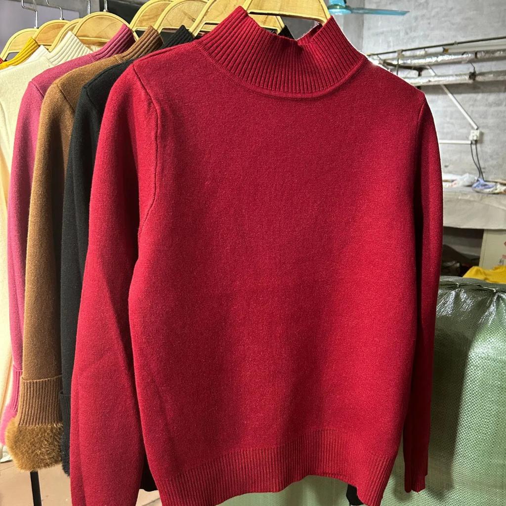 Свитер с полувысоким воротом, встроенный бархатный базовый слой, женский осенне-зимний пуловер, искусственная норка и флис, трикотаж из норки