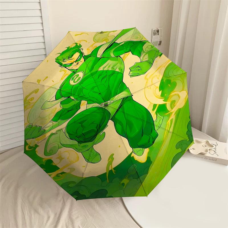 1pc Green Lantern Automatic Open/Close Umbrella Compact Folding Umbrella with 8-Rib Shaft lightweight esign, for Women/Men1192A