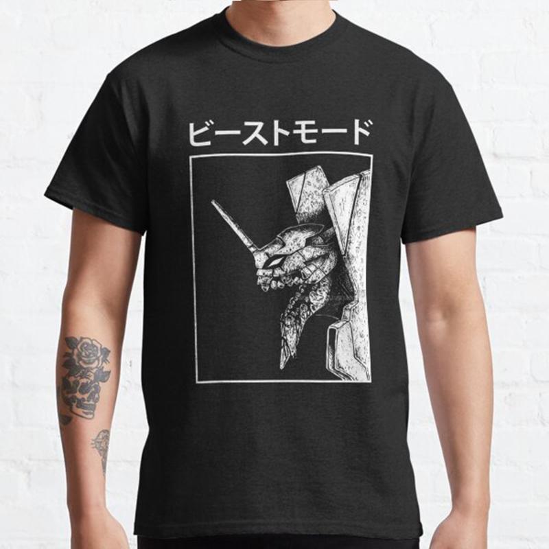 Летняя мужская мода повседневная футболка с коротким рукавом BEAST MODE EVANGELION эксклюзивные черные футболки большого размера