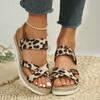 Новые женские босоножки на платформе с высоким каблуком на танкетке с леопардовым принтом повседневная обувь летние туфли с открытым носком модные тапочки прогулочные шлепанцы