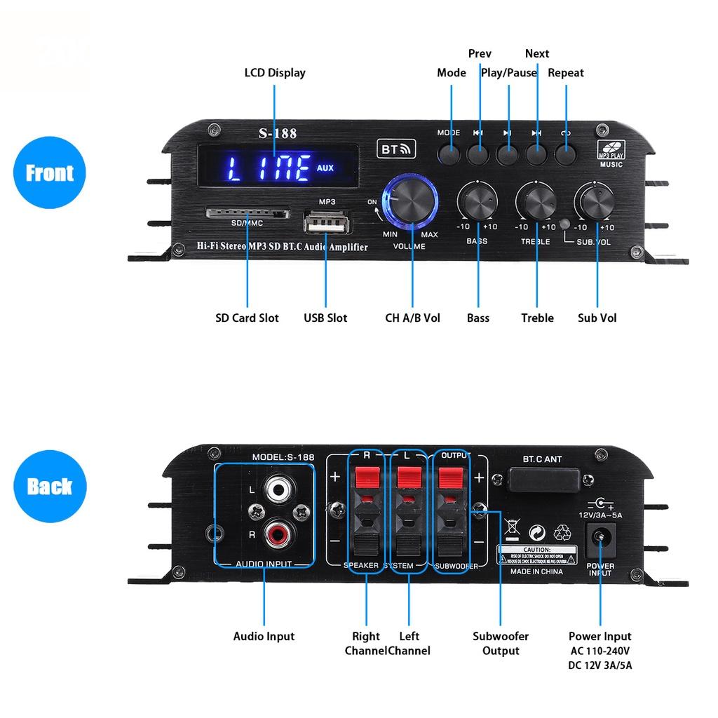 2-канальный усилитель 400 Вт + 200 Вт мини-HIFI усилитель мощности Bluetooth аудио караоке автомобильный кинотеатр усилитель USB/SD AUX вход